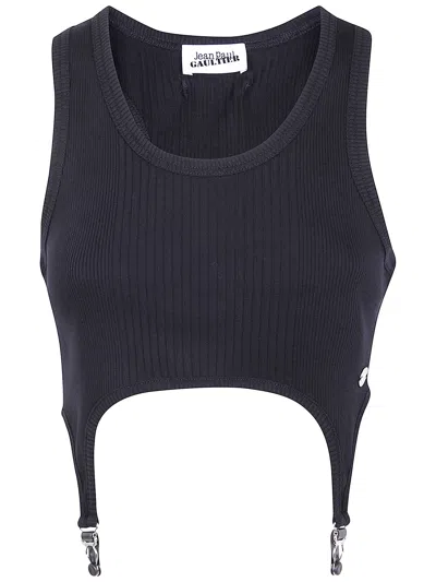 Jean Paul Gaultier Cotton Ribbed Bra With Lingerie Garter In Black