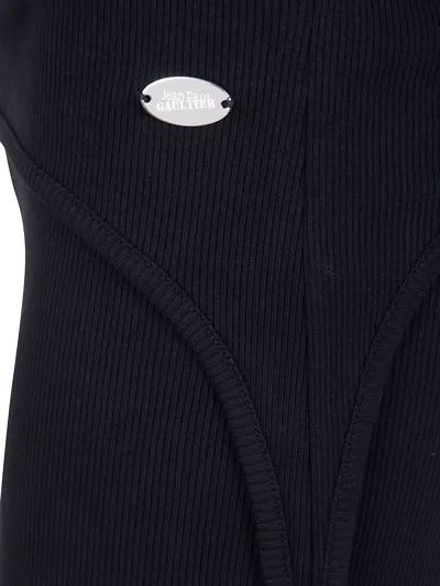 Jean Paul Gaultier Cotton Ribbed Mini Short With Lingerie Garter In Black