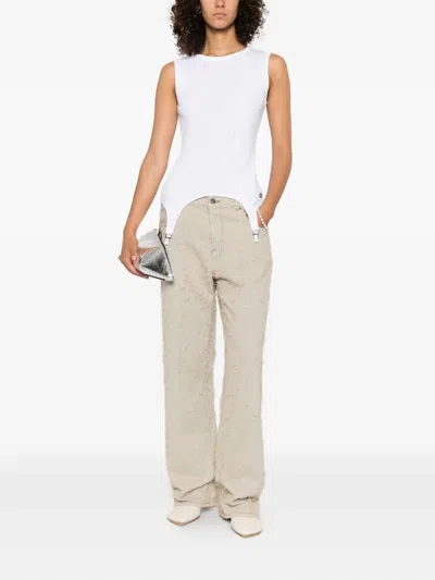 Jean Paul Gaultier Cotton Ribbed Tank Top With Lingerie Garter In White