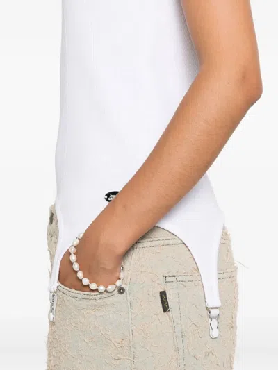 Jean Paul Gaultier Cotton Ribbed Tank Top With Lingerie Garter In White