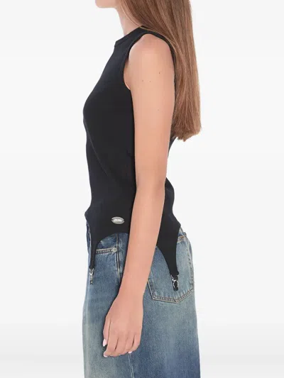 Jean Paul Gaultier Cotton Ribbed Tank Top With Lingerie Garter In Black