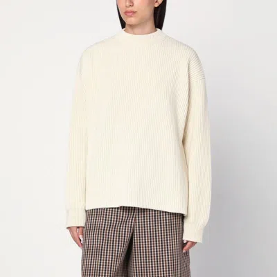 Jil Sander White Ribbed Crewneck Sweater In White