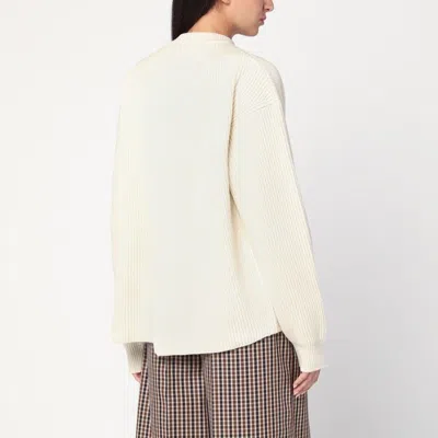 Jil Sander White Ribbed Crewneck Sweater In White