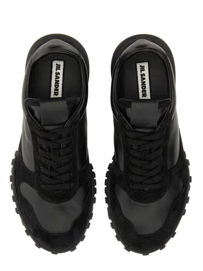 Jil Sander Low Laced Sneakers With Vulcanized Rubber Sole In Black