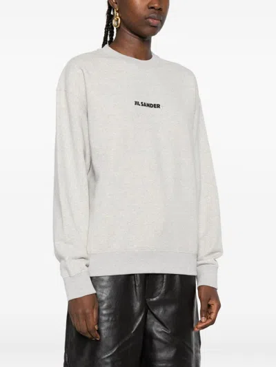 Jil Sander Grey Logo-embroidered Cotton Sweatshirt In White