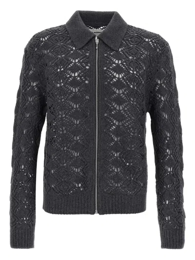 Jil Sander Collared Wool Cardigan With Textured Knit In Black