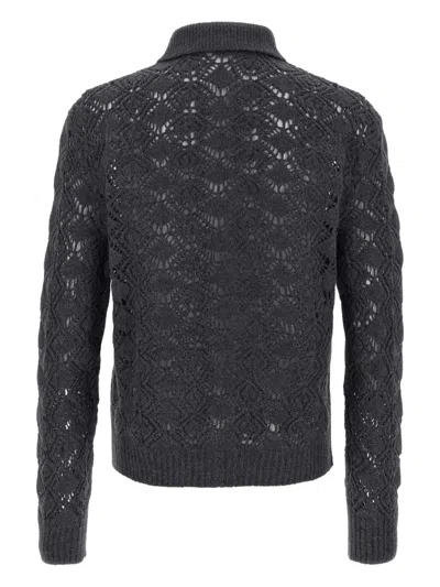 Jil Sander Collared Wool Cardigan With Textured Knit In Black