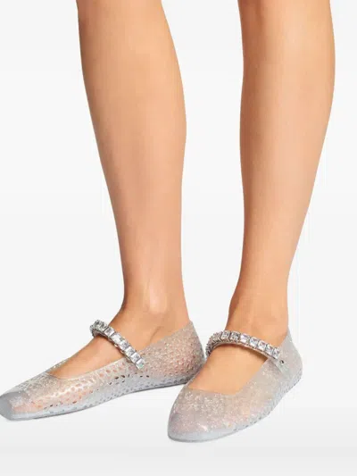 Jimmy Choo Clear Jelly Ballerina Flats With Crystal Embellishment In White