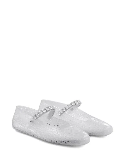 Jimmy Choo Clear Jelly Ballerina Flats With Crystal Embellishment In White