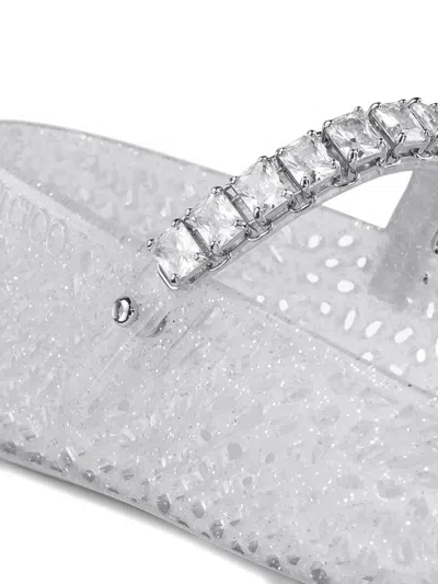 Jimmy Choo Clear Jelly Ballerina Flats With Crystal Embellishment In White