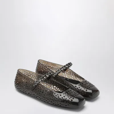 Jimmy Choo The Jelly Transparent Black Ballet Flats With Crystals In Black