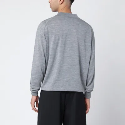 John Smedley Wool Polo Shirt Long Sleeves Ribbed Cuffs In Gray
