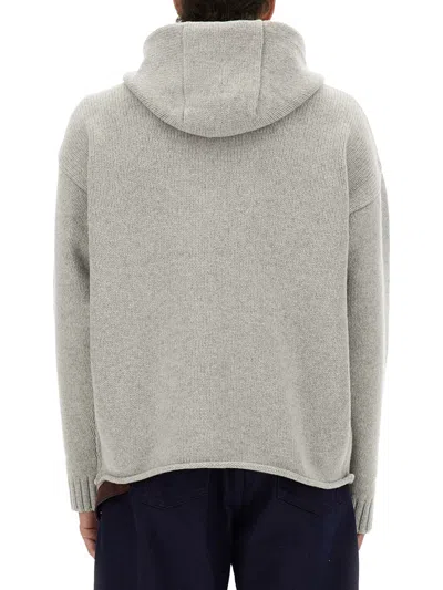 Jw Anderson Grey Sweatshirt With Drawstring Hood And Maxi Anchor Embroidery On The Front In Wool Man In Gray