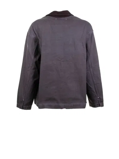 Kenzo Chain Stitch Washed Cotton Workwear Jacket In Gray