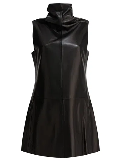 Khaite Daria Turtleneck Leather Mini Dress In Black