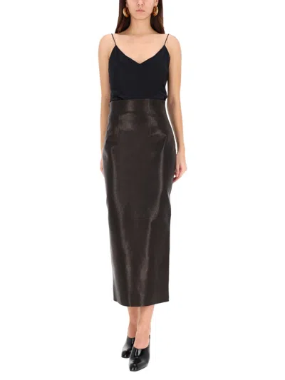 Khaite Midi-length Lamb Leather Skirt With High Waist In Black