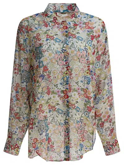 Khaite Goya Floral Silk Chiffon Button-down Top In Multi