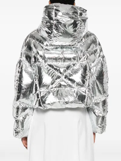 Khrisjoy Silver Quilted Hooded Jacket In Multi
