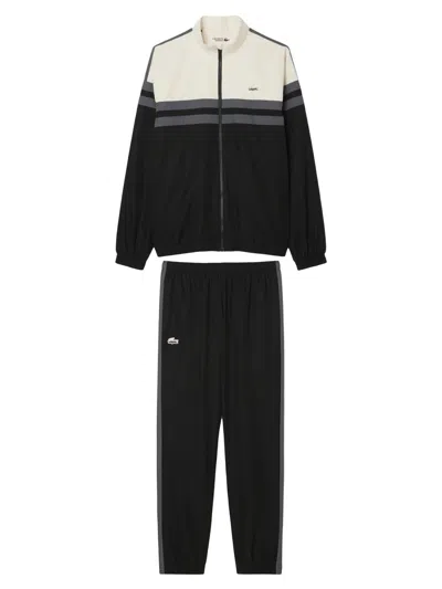 Lacoste Hooded Striped Tracksuit In Black