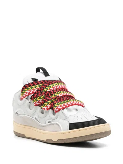 Lanvin Multicolor Leather And Suede Curb Chunky Sneakers In White