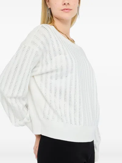 Liu •jo Liu Jo Crewneck Puff Sleeve Sweater In White