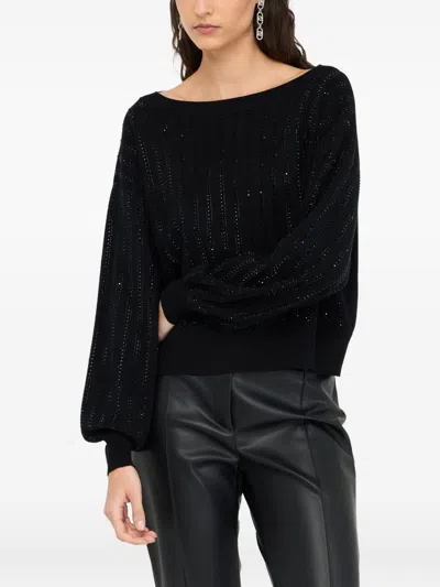 Liu •jo Liu Jo Cropped Sweater With Wide Neckline And Voluminous Sleeves In Black