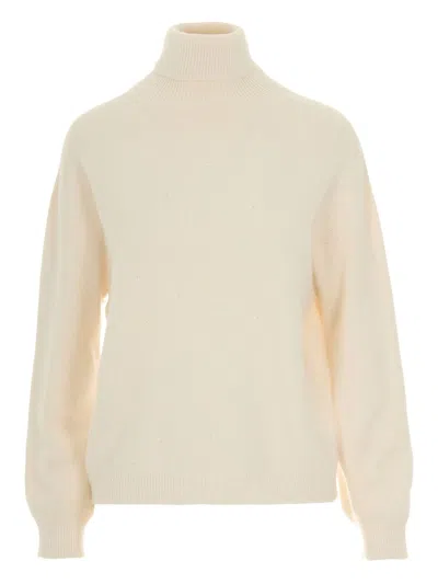 Liu •jo Cream Turtleneck Sweater With Ribbed Detailing In Neutral