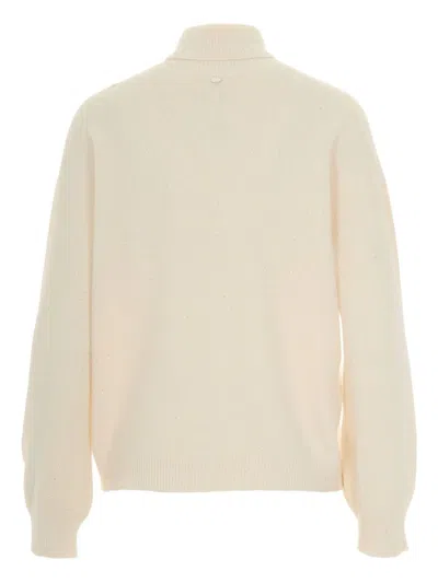Liu •jo Cream Turtleneck Sweater With Ribbed Detailing In Neutral