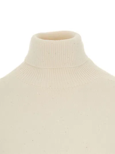 Liu •jo Cream Turtleneck Sweater With Ribbed Detailing In Neutral