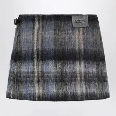 Loewe Blue Checked Mini Skirt In Mohair And Wool Blend In Gray