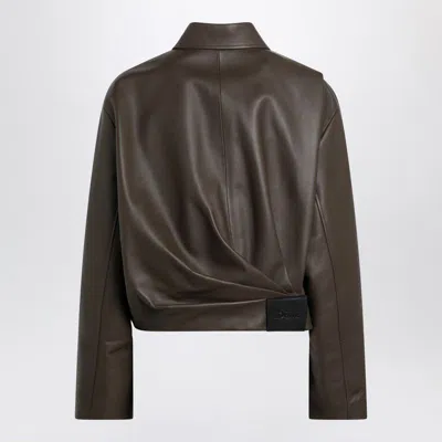 Loewe Dark Green Leather Zip Bomber In Green