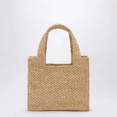 Loewe Mini Signature Font Raffia Tote Bag In Brown