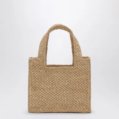 Loewe Mini Signature Font Raffia Tote Bag In Brown