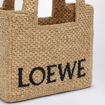 Loewe Mini Signature Font Raffia Tote Bag In Brown