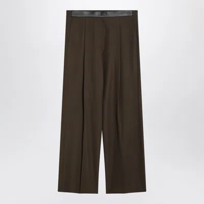 Loewe Khaki Green Wool Trousers In Brown