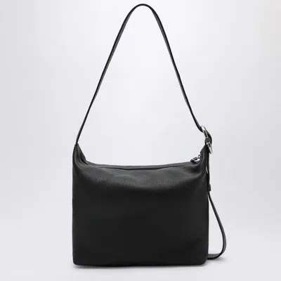 Loewe Loop Hobo Bag In Black Grained Leather In Black