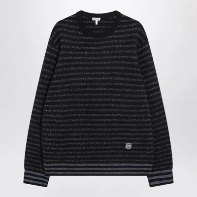 Loewe Navy Blue Striped Wool Sweater In Black