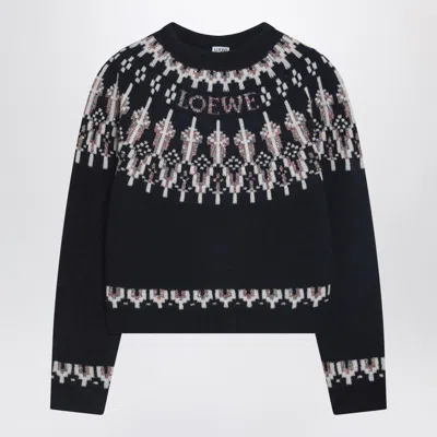 Loewe Stretch Wool Blend Sweater With Patterned Design In Black