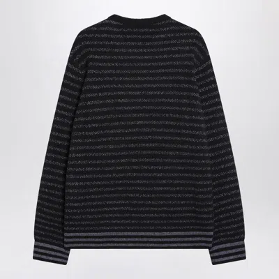 Loewe Navy Blue Striped Wool Sweater In Black