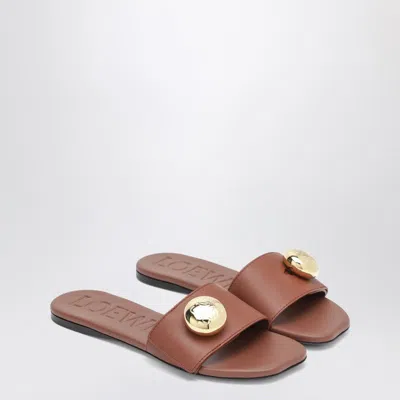 Loewe Rustcolored Pebble Slides In Leather In Brown