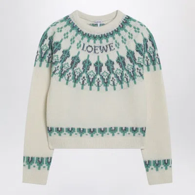 Loewe Stretch Wool Blend Cropped Sweater Graphic In Neutral