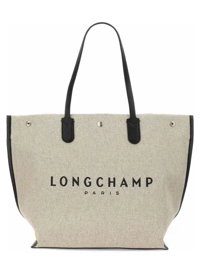 Longchamp Canvas Tote With Logo Print In Neutral