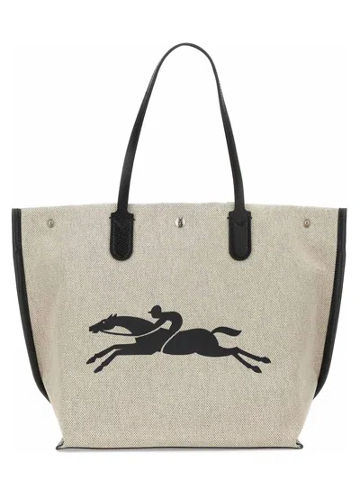 Longchamp Canvas Tote With Logo Print In Neutral
