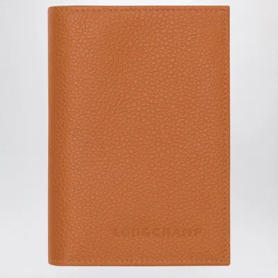 Longchamp Le Foulonné Amber-coloured Passport Case In Orange