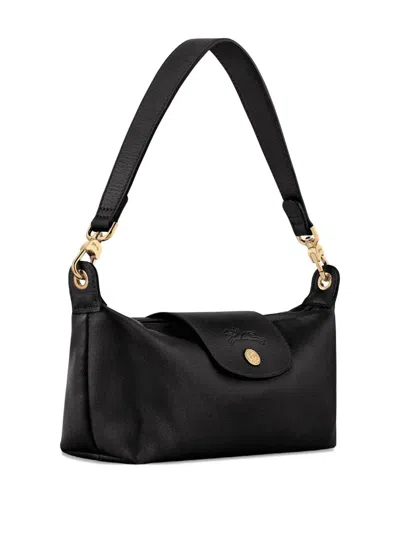 Longchamp Le Pilage Xtra Black Crossbody Bag With Removable Shoulder Strap And Embossed Logo On The Front In L