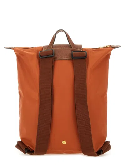 Longchamp Leather Trim Top Handle Adjustable Shoulder Straps Backpack In Orange