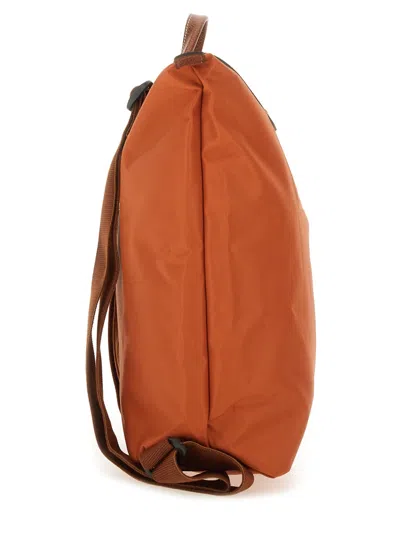 Longchamp Leather Trim Top Handle Adjustable Shoulder Straps Backpack In Orange