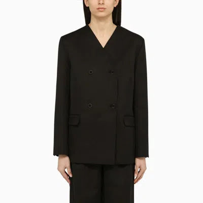Loulou Studio Black Double-breasted Jacket In Cotton And Linen In Black