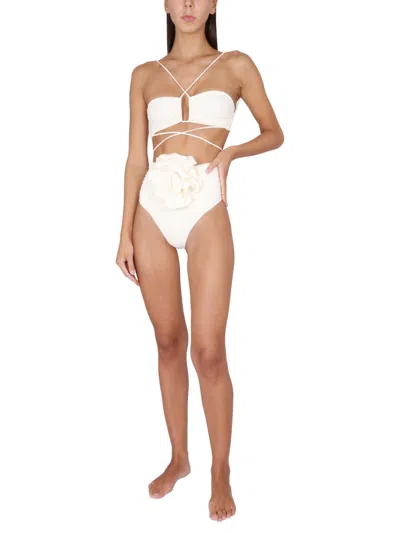 Magda Butrym Strapless Floral Bikini Top With Cut-out Detail In Beige