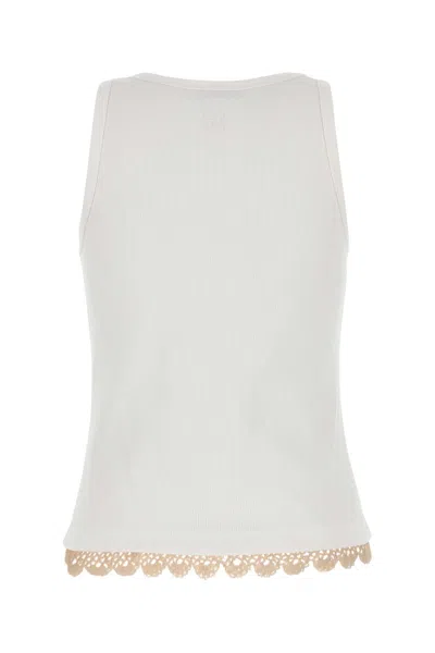Magda Butrym White Stretch Cotton Tank Top In White